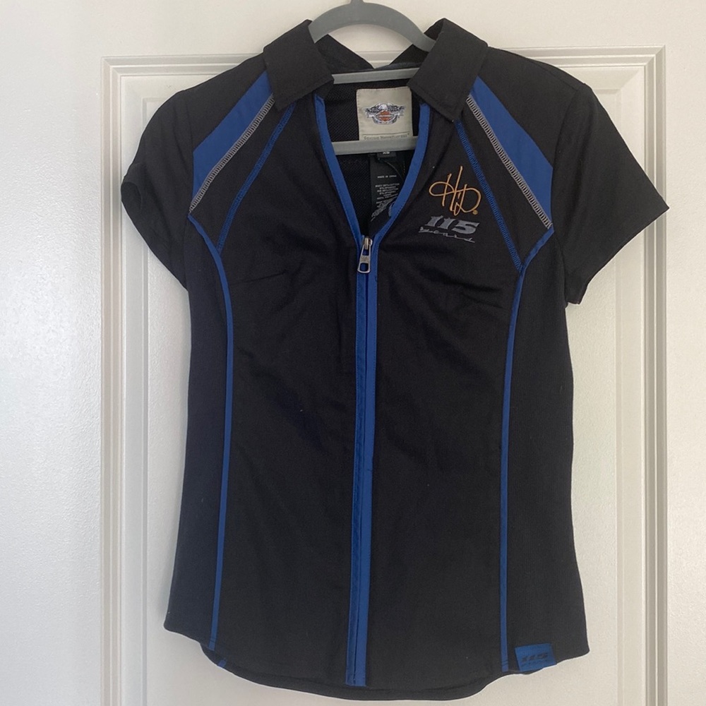 Harley Davidson XS Top Shirt Blouse Black 115 Years NEW WITH TAGS Full Zip